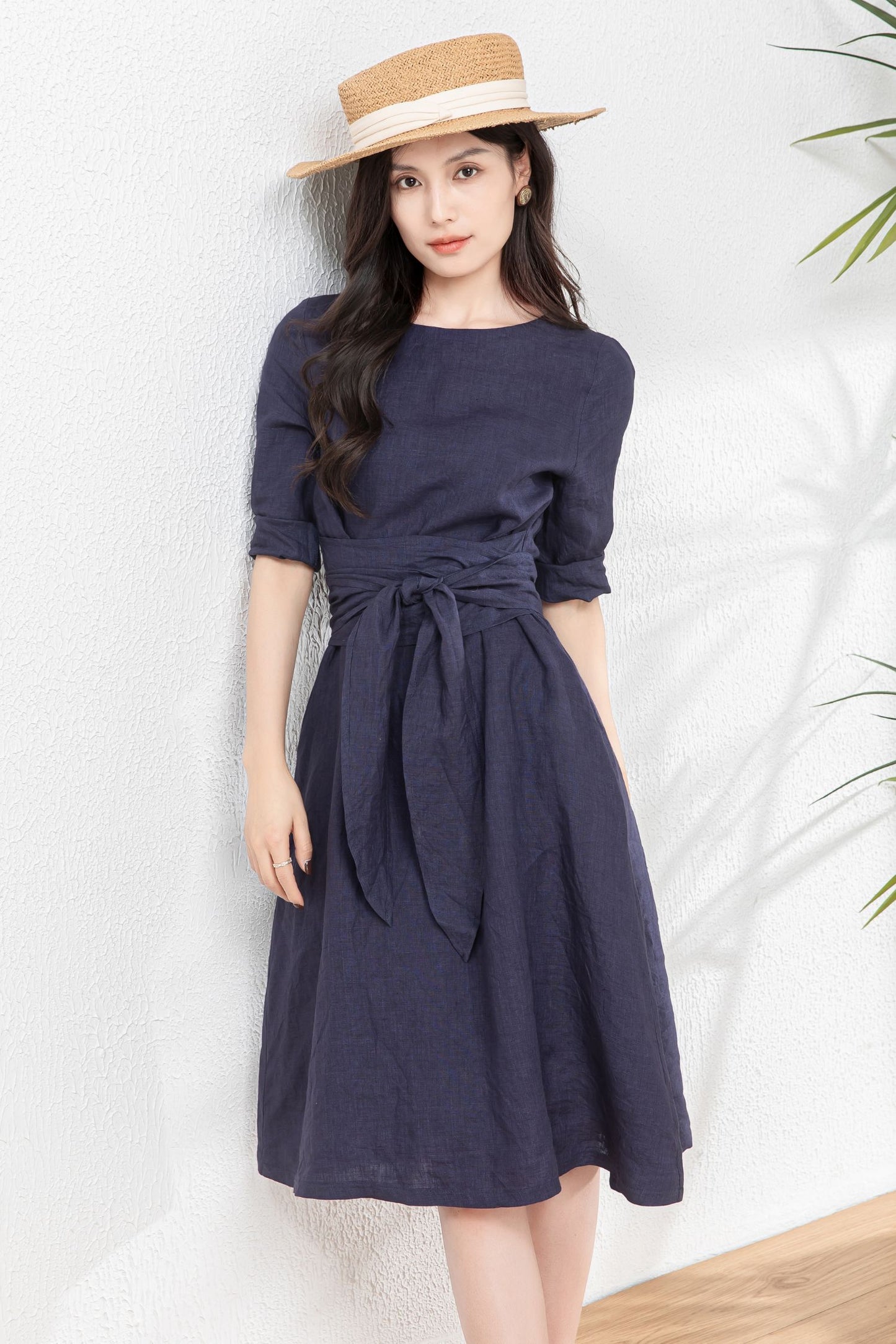 Women's Linen Dress with belted c4760