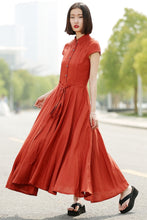 Load image into Gallery viewer, Linen maxi womens summer orange short sleeve dress C352
