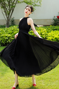 Black Sleeveless Chiffon Dress C3279