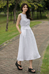 Sleeveless linen midi womens Dress C4013