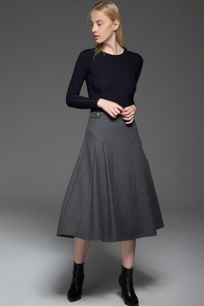 A line gray winter warm wool skirt  C772