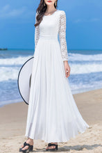 Load image into Gallery viewer, White chiffon long-sleeved dress C4039
