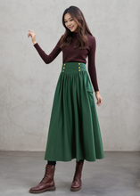 Load image into Gallery viewer, Midi winter green wool skirt women C4307
