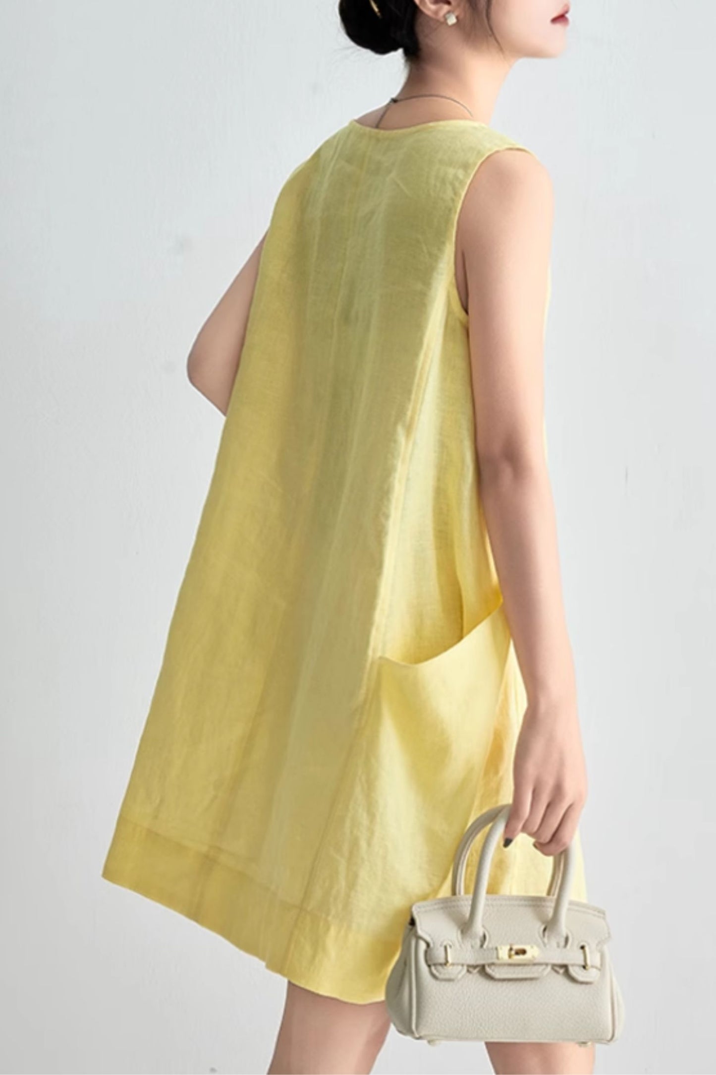 Summer yellow tank dress women C5062