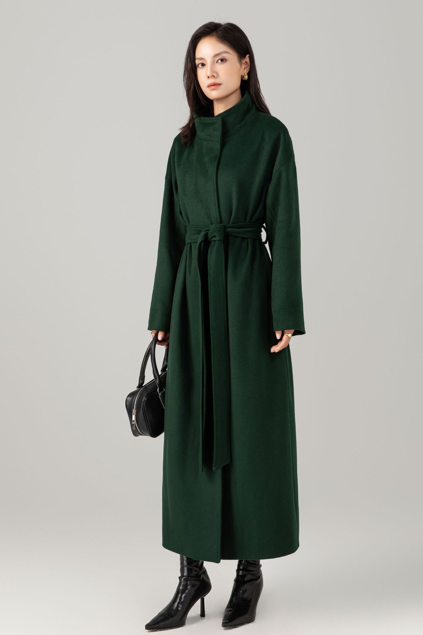 Green long winter warm wool coat C5281