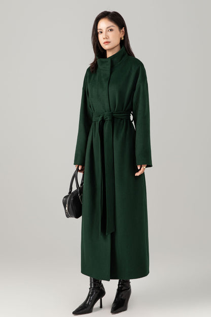 Green long winter warm wool coat C5281