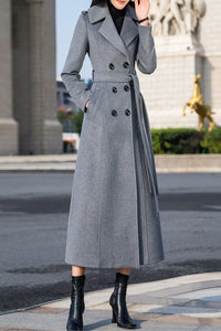 winter long grey wool coat C4149