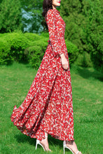 Load image into Gallery viewer, Long-sleeved floral women chiffon big swing dress C3985
