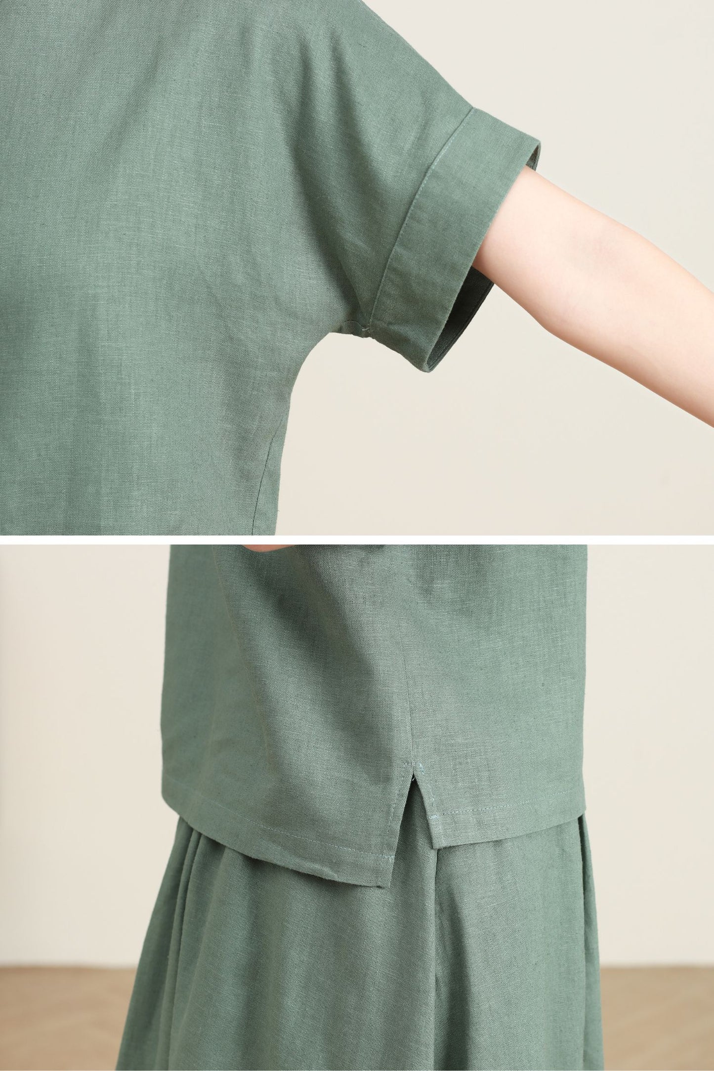 Green casual linen summer blouse C4727