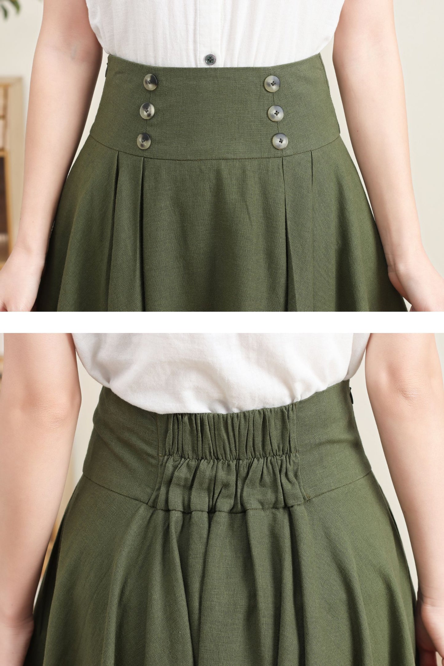 Green Pleated Swing Skirt with Pockets C4729