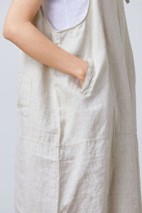 Women Casual Linen Vest Dress Strap Dress Loose Overalls With Pockets C1675