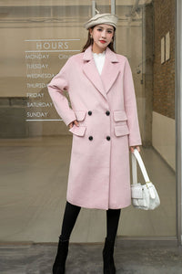 Pink Loose Fitting Wool Coat Women  C2573