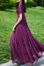 Load image into Gallery viewer, Summer purple chiffon floral dress C4111

