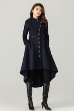 Load image into Gallery viewer, Womens Asymmetrical Navy Wool Coat C3700
