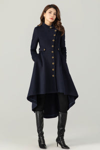 Womens Asymmetrical Navy Wool Coat C3700