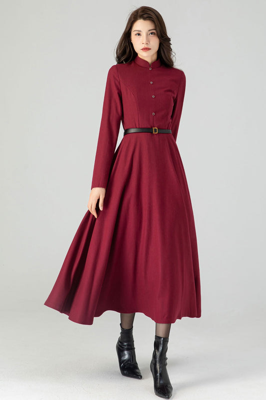 Burgundy Wool Fit and Flare Dress C3610 -Size XS US0 #CK2301028