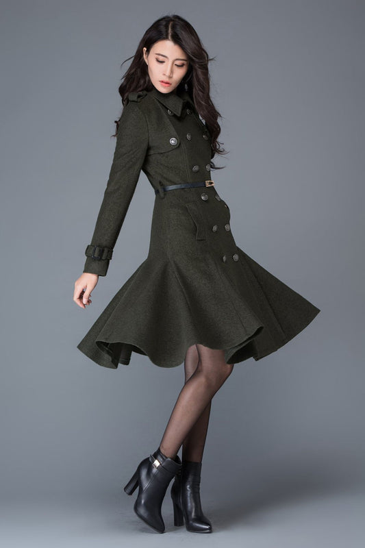 Double breasted Wool trench coat women C1028