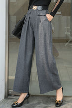 Load image into Gallery viewer, Gray Wide Leg pants palazzo wool pants  C2538
