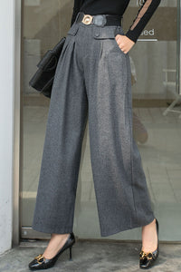 Gray Wide Leg pants palazzo wool pants  C2538