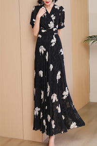 Black printed summer new chiffon dress C4087