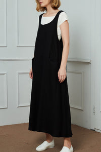 oversized black linen dress C1468