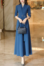 Load image into Gallery viewer, Women&#39;s blue spring and autumn V neck long dress C4187
