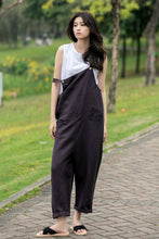 Load image into Gallery viewer, Women Linen Casual dark grey Jumpsuit C4018
