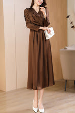 Load image into Gallery viewer, Brown spring and autumn V-neck long dress C4173
