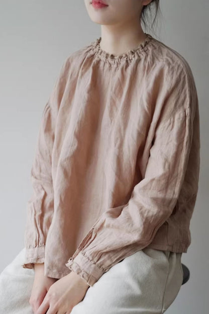 Spring loose fitting linen blouse C5427