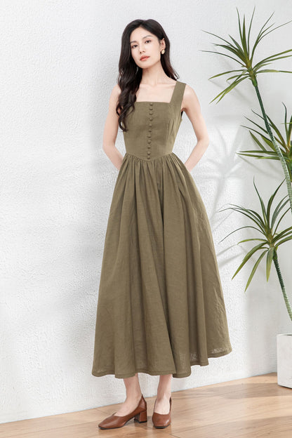 Sleeveless Linen Pinafore Dress C4763