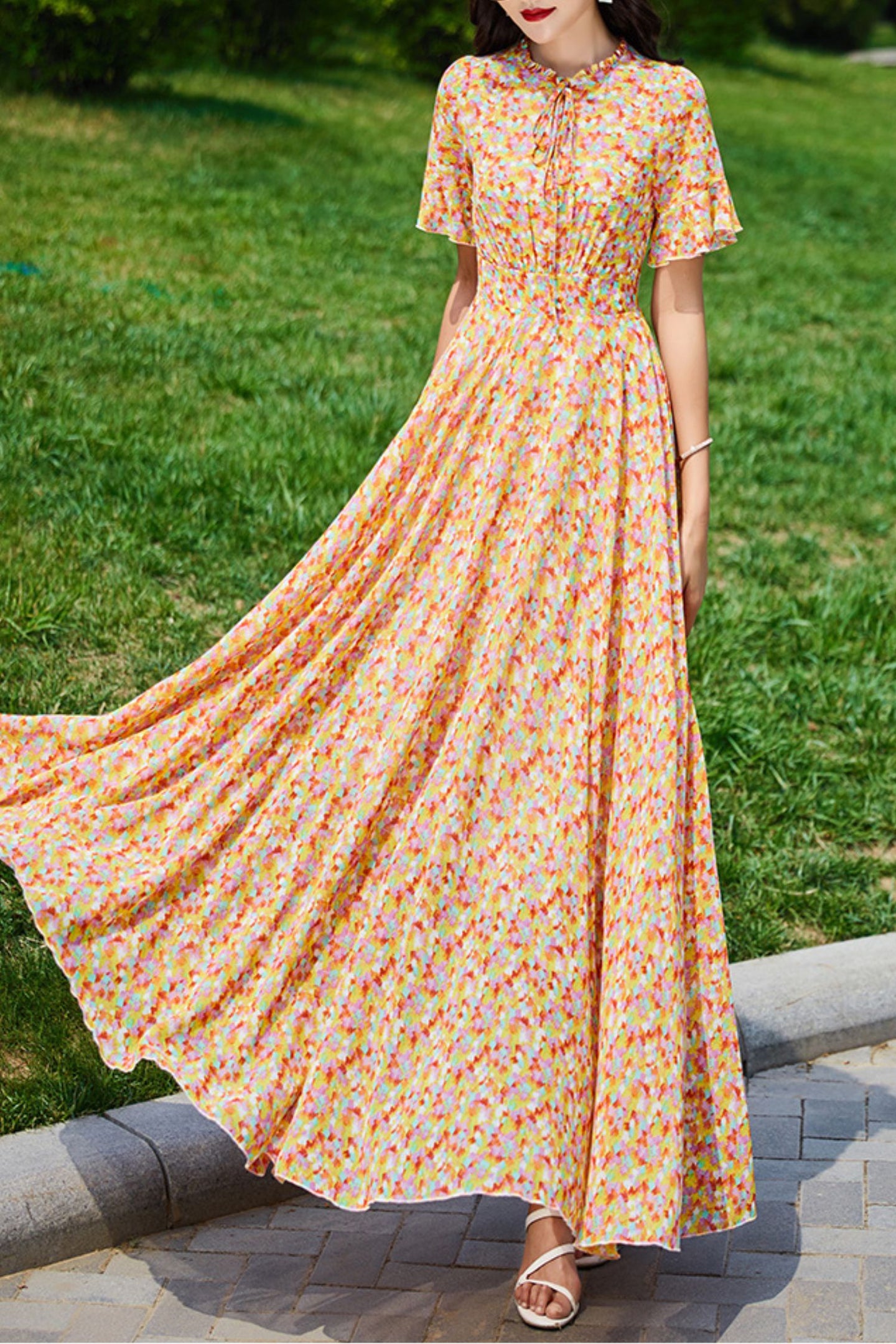 Summer chiffon floral dress women C4113