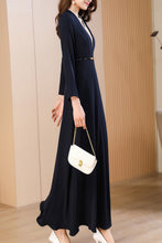 Load image into Gallery viewer, Navy blue spring and autumn V-neck long dress C4174
