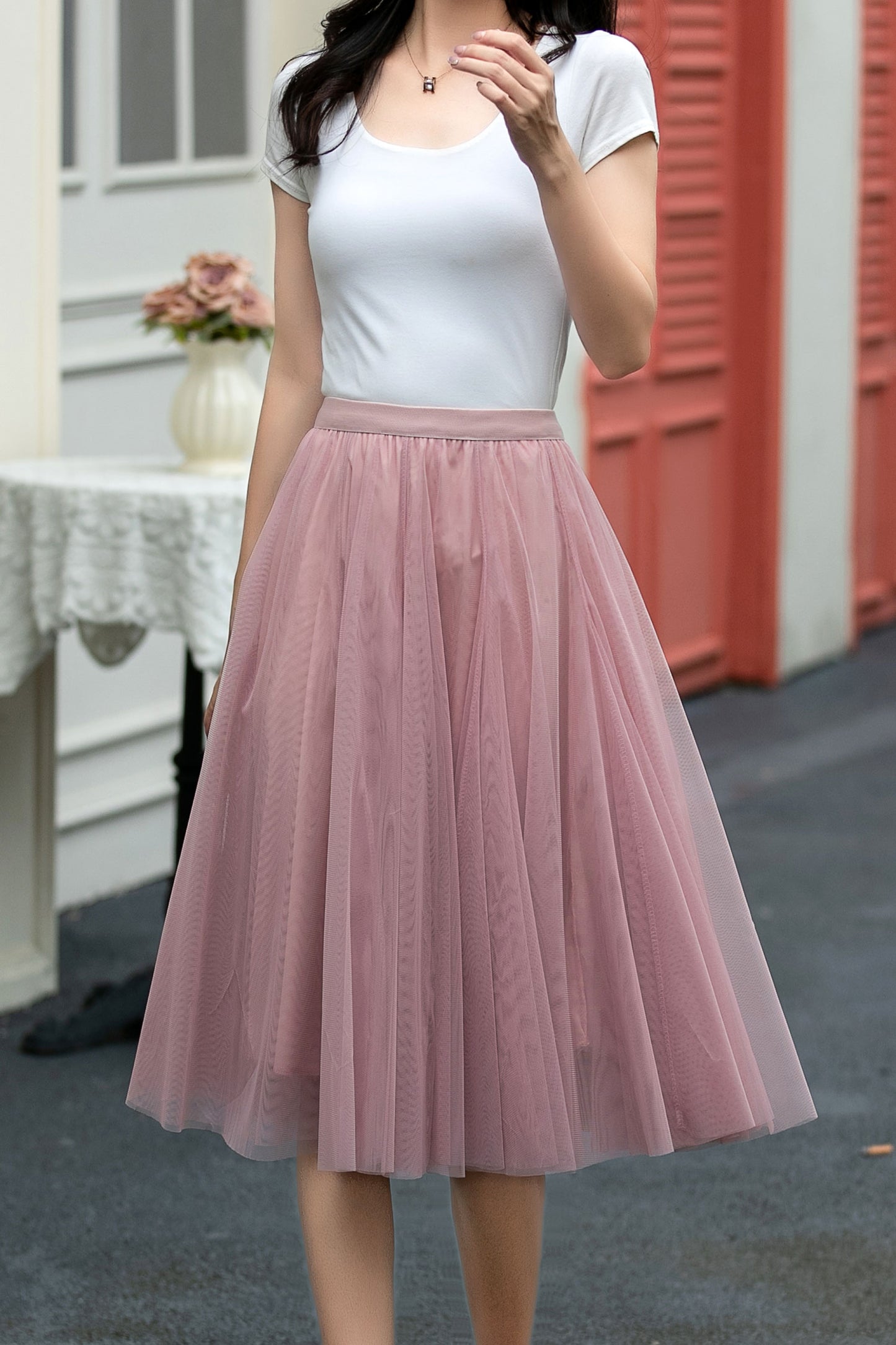 A line skater knee length tulle skirt C5035
