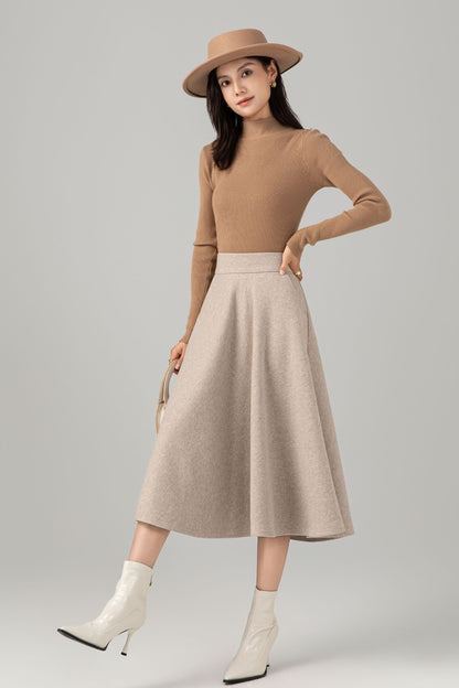 High Waisted A Line Wool Skirt C5279