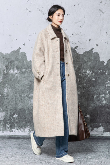 Camel Wool Blend Oversized Coat - Minimalist Long Overcoat c5479