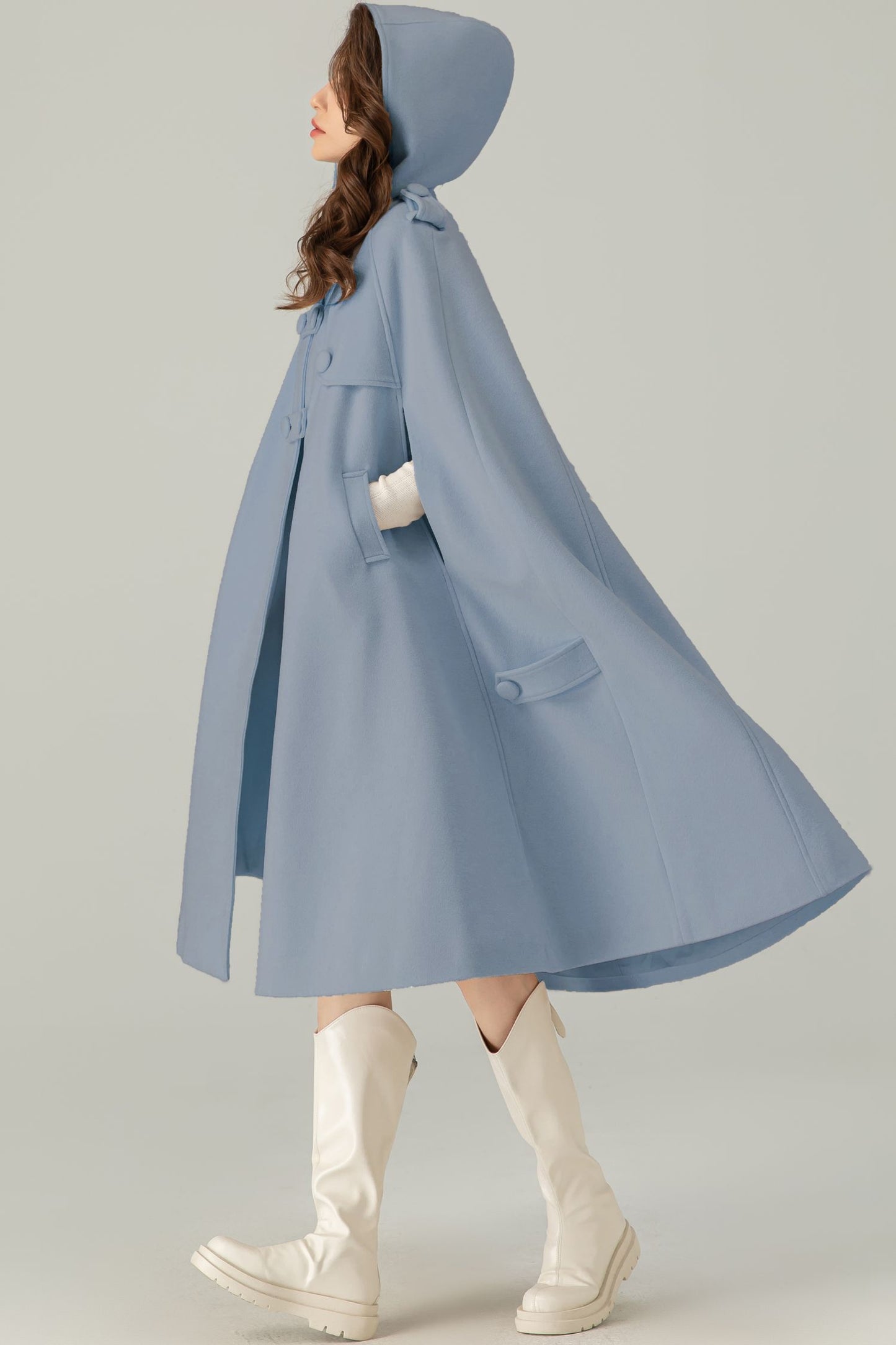 Womens Blue Oversize Wool Cape Coat C4522