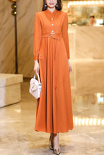 Load image into Gallery viewer, Orange spring and autumn waisted long dress C4176
