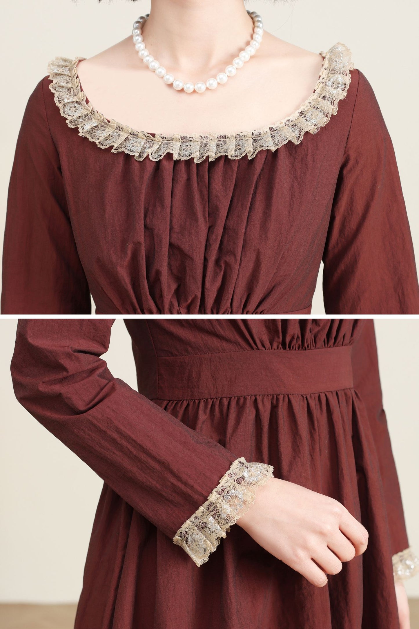 Women's Burgundy Princess linen dress C4735