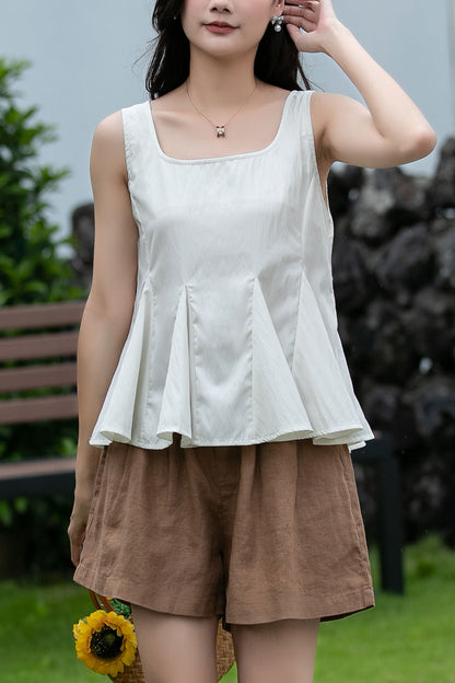 White sleeveless summer blouse women C5040