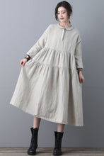 Load image into Gallery viewer, Loose Linen Midi Oversized Long Sleeve A line Dress with Pocket C1848
