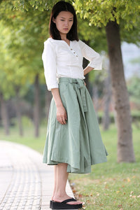 Long Linen Skirt in green C288