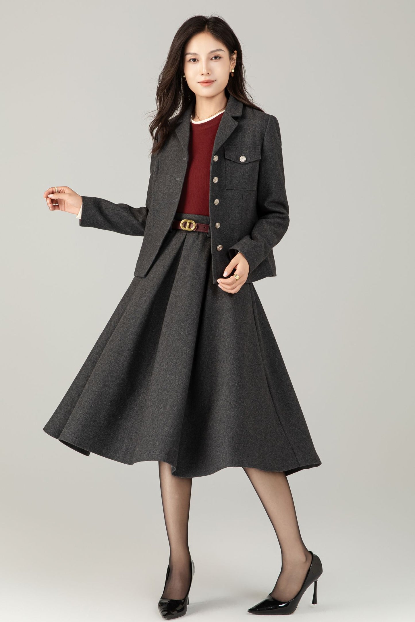 Gray short wool jacket coat C5241