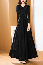 Load image into Gallery viewer, Black waisted long spring and autumn dress C4182
