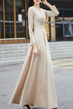 Load image into Gallery viewer, khaki spring and autumn V neck dress C4184
