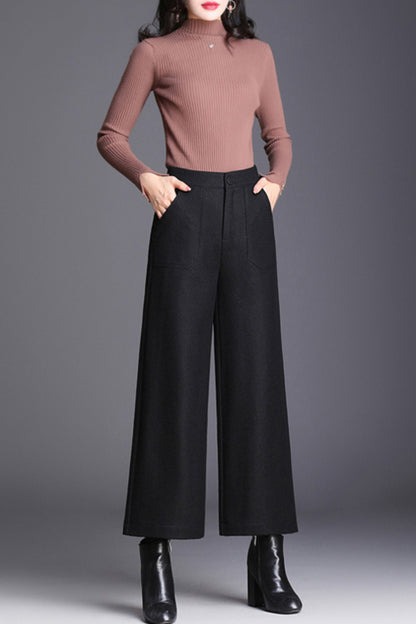 Midi wide leg wool pants women c5080
