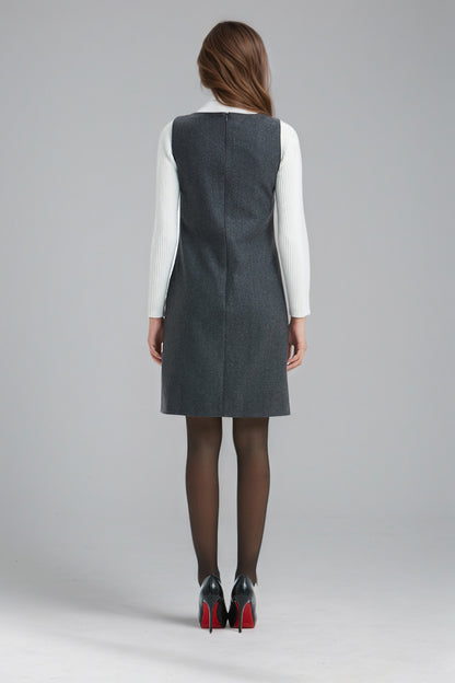Sleeveless Apron Wool Dress,Women Knee-lengh Dress C5142