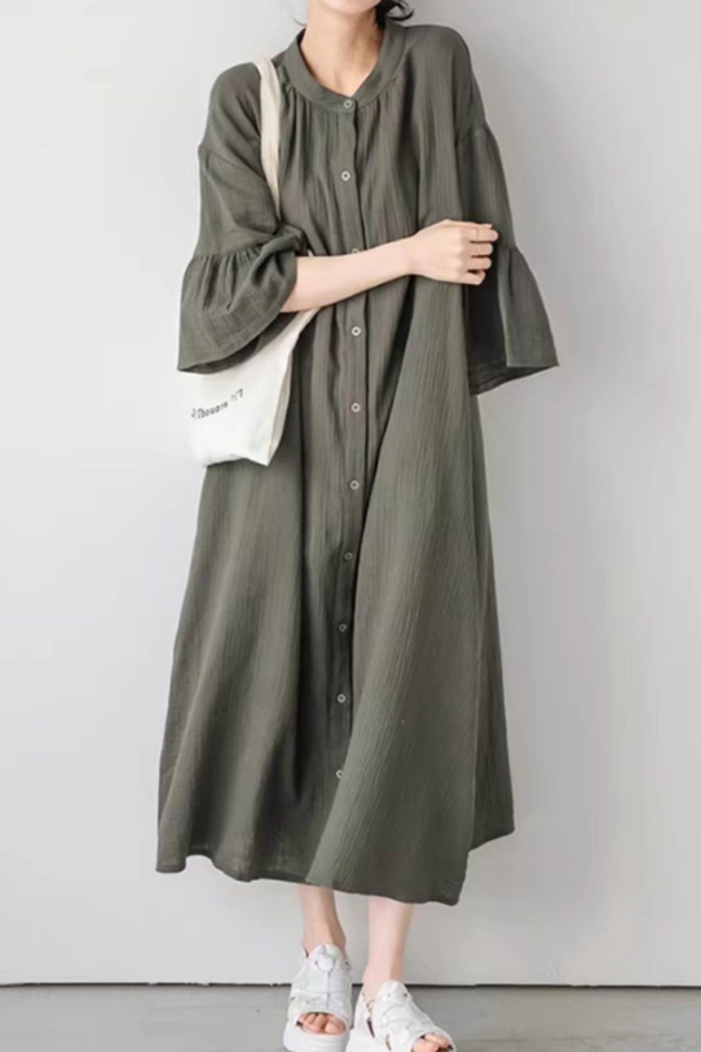 Plus size cotton spring shirt dress women C5429