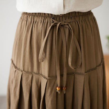 Brown Flowy Pleated A-line Skirt c4892