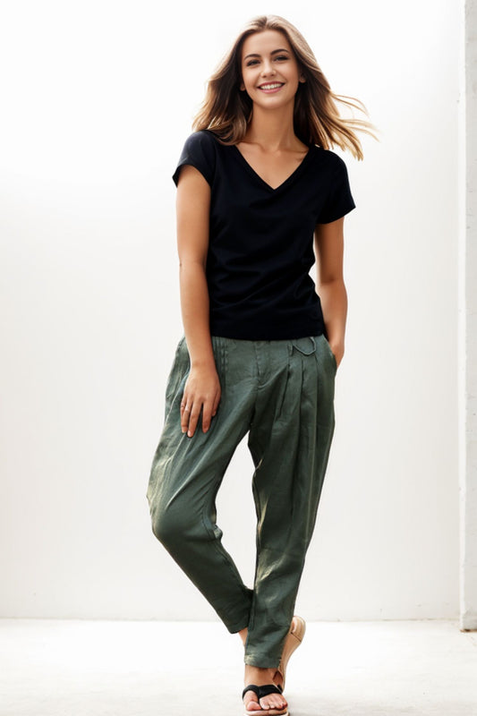 Top quality linen Harem green linen pant C272