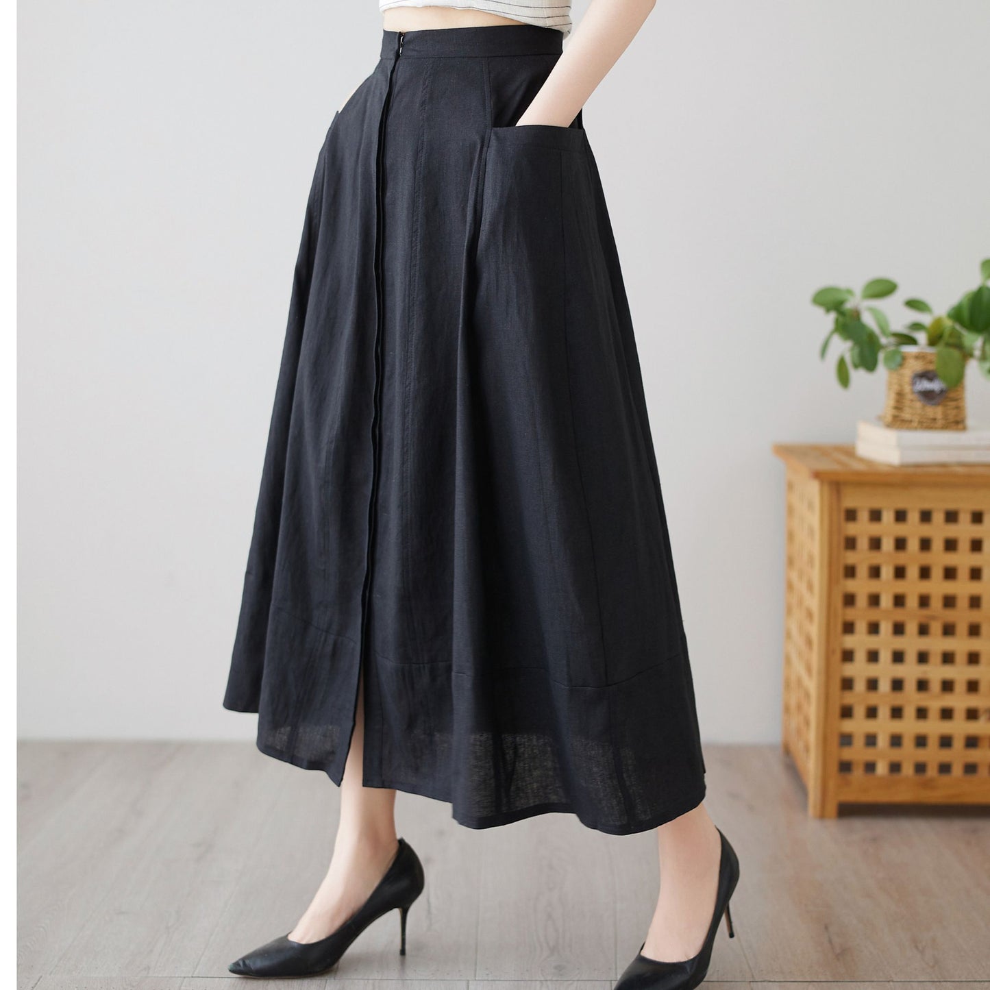 Casual Linen Skirt with pockets c4896